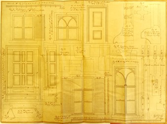 <p>'Plan van de nieuwe venster kozijnen en deuren tot het huijs Sevenaar'. Blad met detailtekeningen door J.T. Übbing gedateerd 29 januari 1827. Dit plan is niet gerealiseerd (Gelders Archief).</p>
